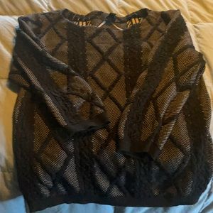 Worthington black sweater with cream and cable knit accents